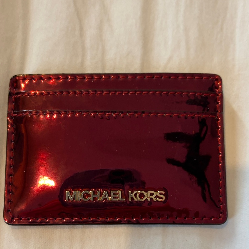 Michael Kors Glossy Red Card Holder & Purse is Metallic Deep Maroon - Picture 3 of 10